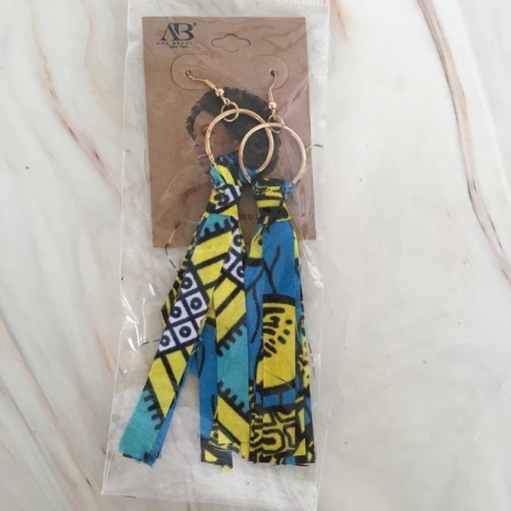 NWT Artist Made Earrings With Long Fabric strips